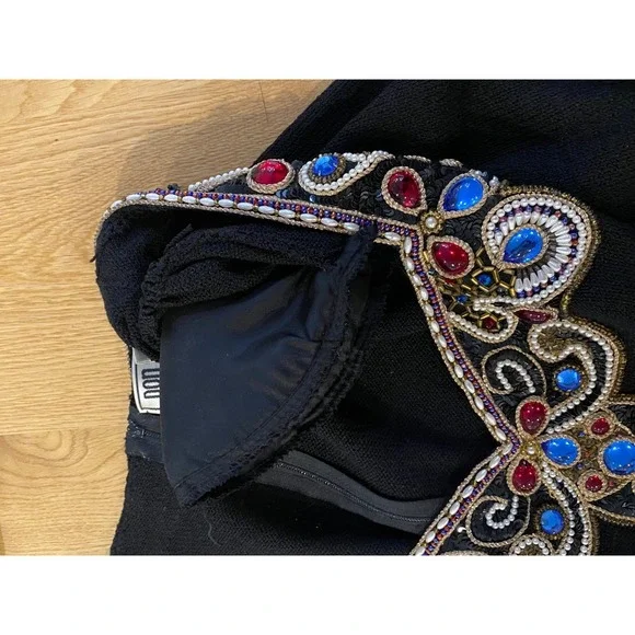 VTG Don Sayres For Wellmore Sz 8 Jeweled Knit Sheath Dress Black shoulder pads